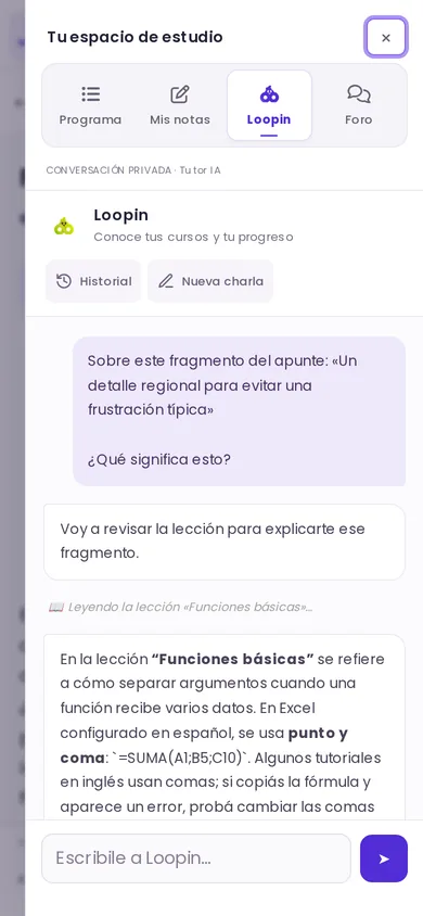Conversación con Loopin en el celular