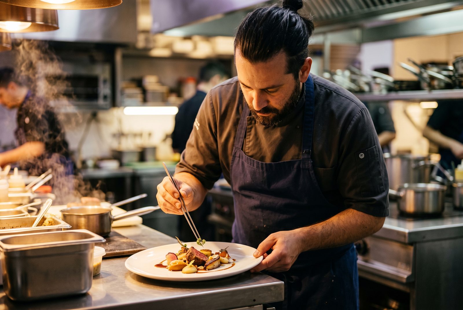 Alumno de gastronomía emplatando